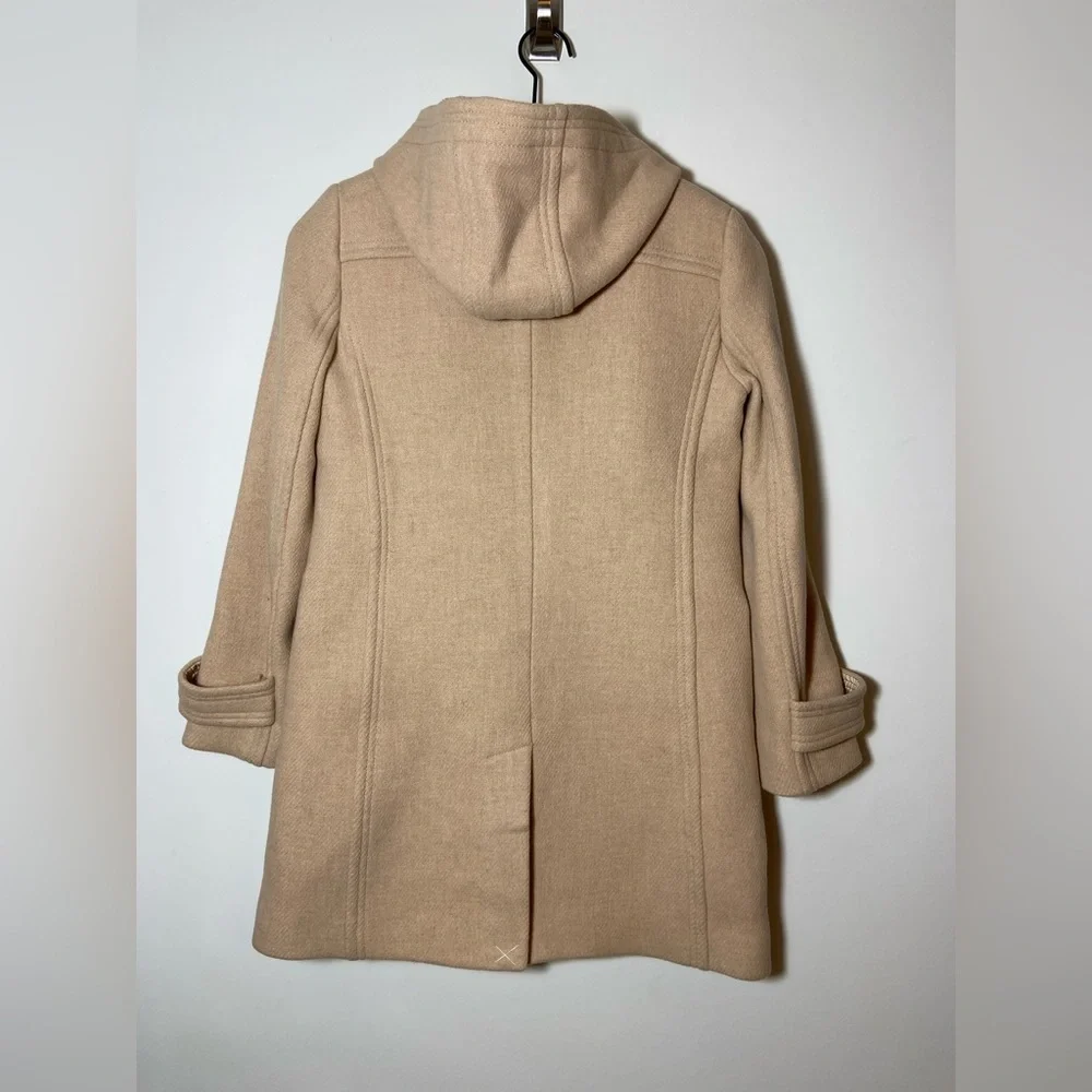 $350-J.Crew the 2007 Italian stadium-cloth wool toggle Hood coat BEIGE Sz 0P - Picture 6 of 9